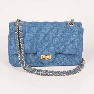 Denim Shoulder Bag w/ Gold chain strap